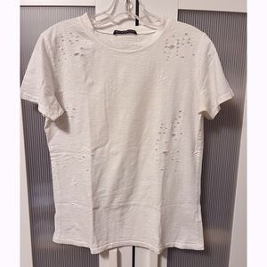 Brandy Melville Distressed White Crewneck Tee Tshirt OS